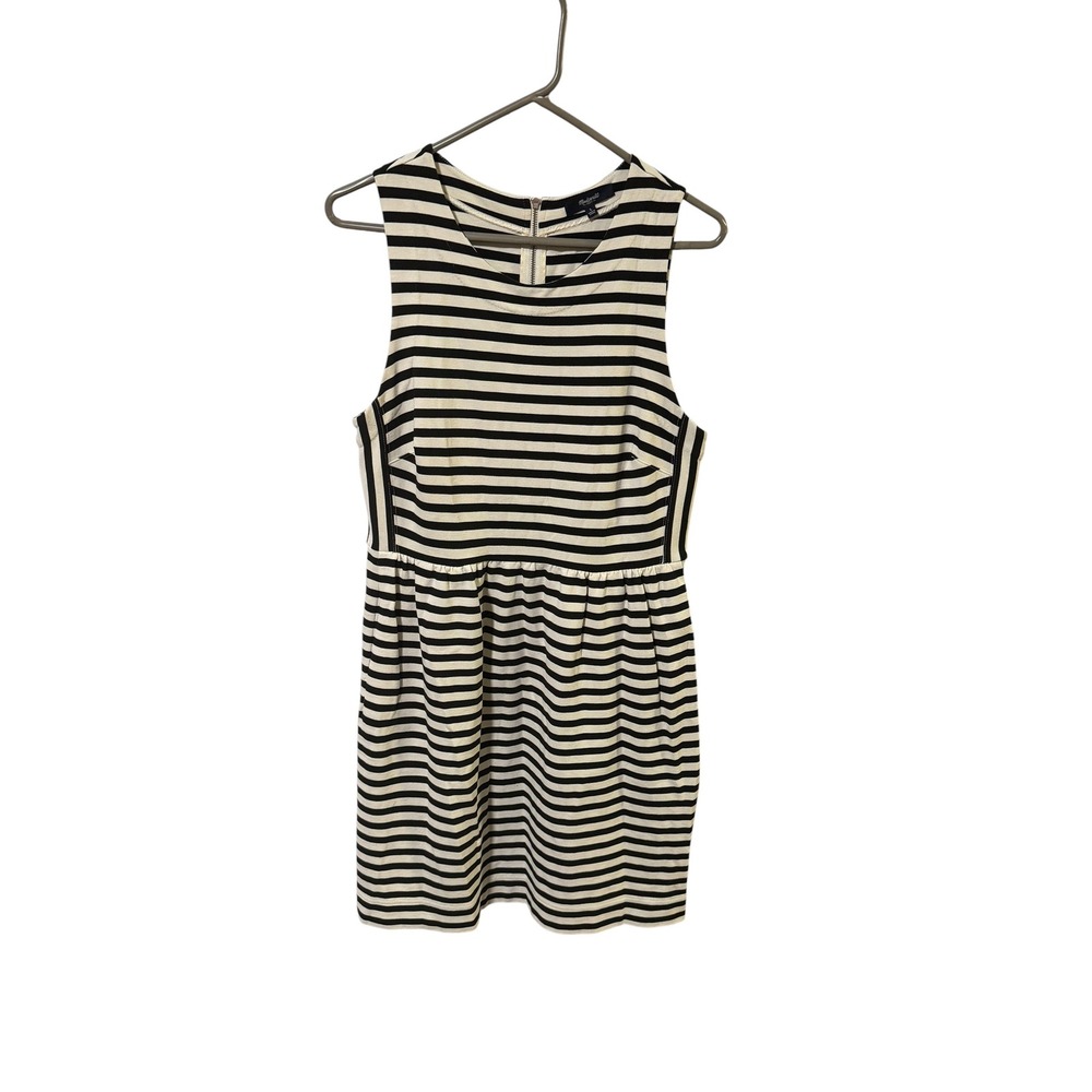 Madewell Size Large Striped Sleeveless Mini Dress Black Cream Exposed